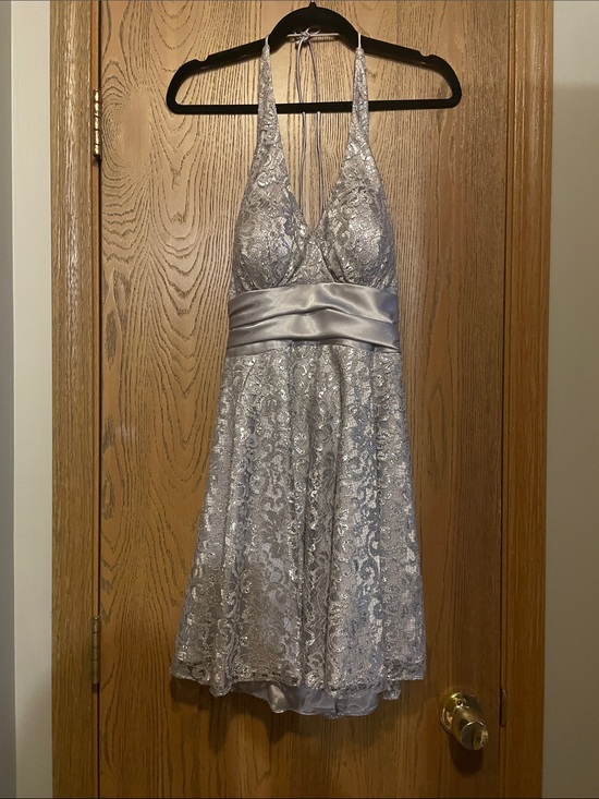 Betsy & Adam Dresses & Skirts - Betsy & Adam Shimmery Silver Lace Evening Dress